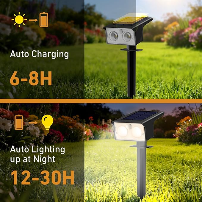 btfarm Solar Spot Lights Outdoor Waterproof, 8 Pack/3 Modes Motion Sensor Lights, Solar Powered Spotlights 2-in-1 Auto On/Off for Outside Pathway Yard Garden Landscape Lighting, Warm White