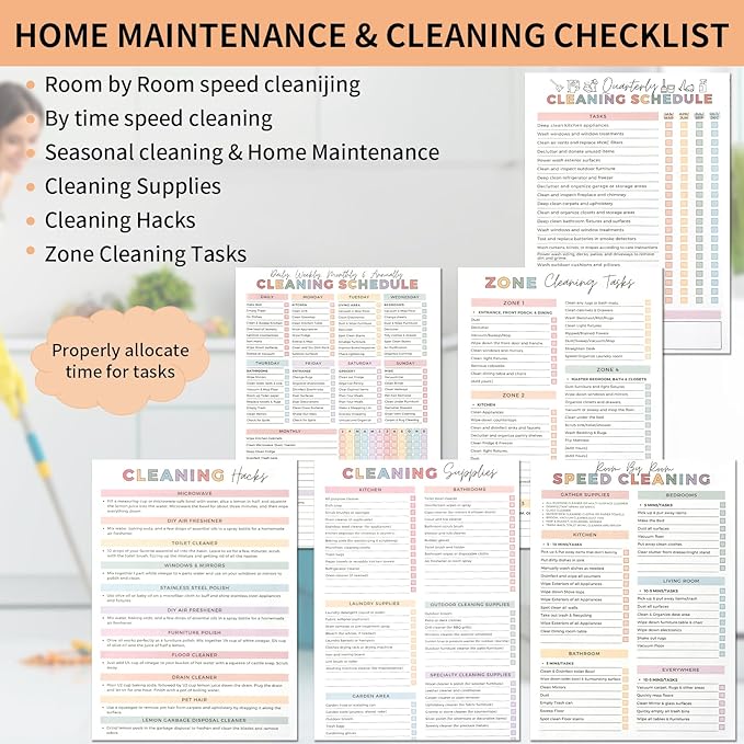 ADHD Cleaning Planner‌, Cleaning Plan Schedule and Checklist‌ for Adults and Teens, Adhd Cleaning and Organizing Planner, Daily Weekly Monthly Checklist for Home, Reusable ‌DIY Household Cleaning Planner‌