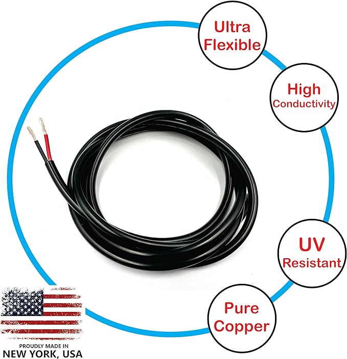 NATIONAL Wire & Cable – 16 AWG 2-Conductor Premium Copper Wire, 1000 ft, Stranded | Made in USA, Heavy-Duty Flexible Jacket | LED, Lights, DIY Projects, Low Voltage Wiring, Indoor and Outdoor Use