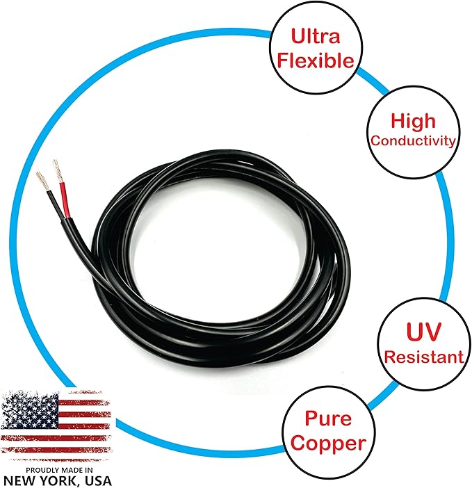 NATIONAL Wire & Cable – 10 AWG 2-Conductor Premium Copper Wire, 100 ft, Stranded | Made in USA, Heavy-Duty Flexible Jacket | Automotive, Solar, Battery, Indoor and Outdoor Use