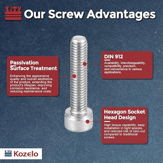 Kozelo 15pcs Socket Head Cap Screws - [M8-1.25 x 35mm] 304 Stainless Steel Allen Socket Drive for Electrical Motor 3D Printing Fan Engine Replacement Use, Silver