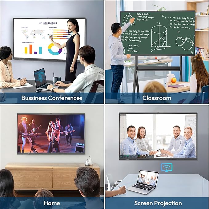 YIXZSWD Smart Board,55 Inch Interactive Whiteboard 4K Touchscreen Built in Ultra High Definition Camera Open App Ecosystem, Digital Presentation Electronic Smart WhiteBoard for Classroom Home Office