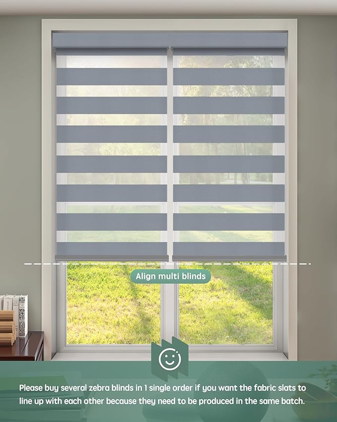 Yoolax Motorized Zebra Blinds Works with Alexa, Motorized Blinds with Remote Custom Size, Privacy Electric Zebra Shades for Windows (95% Shading Grey)