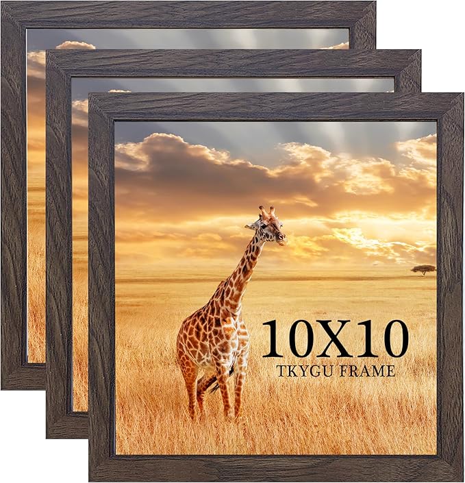 TKYGU 10x10 Picture Frame Set of 3, walnut Wooden Frame 10 by 10 Square Wall Gallery Poster Photo frame with Durable Shatter Resistant Plexiglass for Wall Hanging best gift