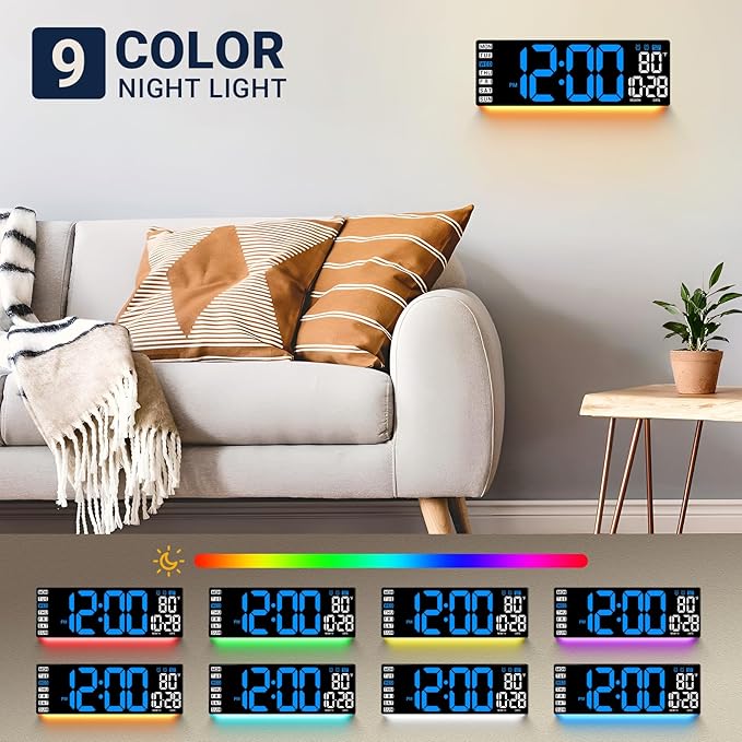 16.5" Large Digital Wall Clock: Wall Mount Decor Clock Large Display for Classroom Dorm Office Game Living Room, House Warming Gifts New Home, Christmas Birthday Gift for Mom Dad Seniors Teen Blue