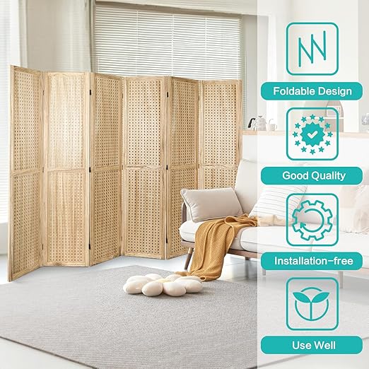 Babion 6 Panel Pegboard Display, Pegboard Room Divider Freestanding Folding Privacy Screens Display Stand for Craft Shows (Natural)