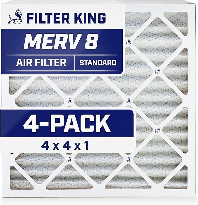Filter King 4x4x1 Air Filter | 4-PACK | MERV 8 HVAC Pleated A/C Furnace Filters | MADE IN USA | Actual Size: 4 x 4 x .75"