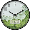 SCOAGE Modern Wall Clock with Temperature Green Forest Large Display Non-Ticking Battery Operated Clock with Date and Week for Kitchen Bedroom Living Room Farmhouse Decor 14 Inch