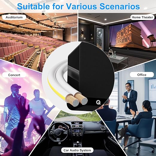 18AWG Speaker Wire 100 FT - 18 Gauge Audio Security Alarm Hookup Control Low Voltage Cable, Home Theater, Automotive - White Cord With Yellow Polarity Marker, CCA, 2 Conductors Electrical