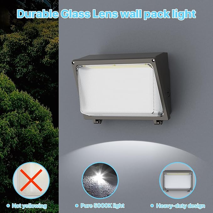 HYPERLITE LED Wall Pack 120W: 18000lm Glass Lens Dusk to Dawn Outdoor Lighting - Outdoor Security Flood Lighting for Yard Patio UL Listed