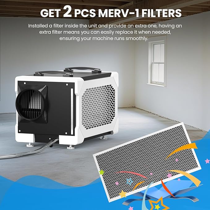 CADPXS Crawlspace Dehumidifier, 145 Pints Commercial-Grade Dehumidifier with Drain Hose for Crawl Spaces, Basements, Industrial and Water Damage Use, Large Capacity, Auto Defrost, Memory Restart, cETL