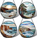 DASTOLL Stained Glass Window Hanging 4 Pcs Set Ocean Waves 7.8" - Blue and White Sea Suncatcher Door Garden Sun Catcher Decor Birthday Christmas for Mom Woman Nana Men