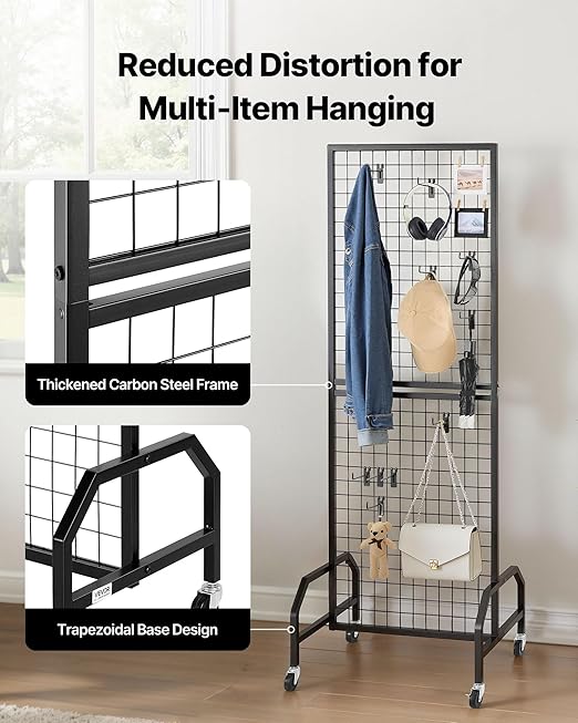 VEVOR 3 Packs Grid Wall Panels, 1.9 x 5.4 ft Wire Grid Panels Display Rack, Movable Art Display Shelf with Wheels and 30 Hooks, Black Carbon Steel Gridwall for Craft Show, Decor, Storage, Notice Board