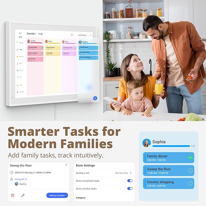Digital Wall Calendar 21.5 Inch – Interactive Touch Screen Electronic Calendar & Smart Family Hub with Cross-Device Sync, Schedules Reminders, Chore Chart, Rewards & Photo Display