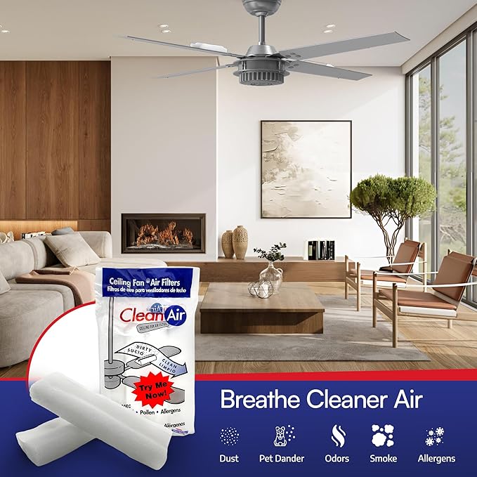 BioStrike Ceiling Fan Air Filter - Attachable Blade Cleaners - Easy-Install Air Cleaners for 3-5 Blade Fans - Made in USA (4 Pack, 8 Blade Filters Total)
