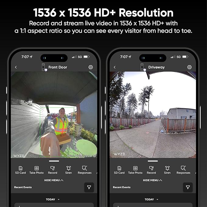Wyze Battery Video Doorbell Wireless Camera, 1536x1536 HD+ with Color Night Vision, 2-Way Audio, 1:1 Head-to-Toe View, Person/Vehicle/Package Monitor, Wire-Free/Wired Option, 1 Minute Easy Setup