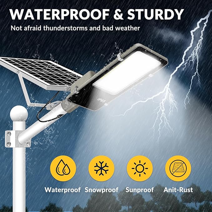 LYKENTOR Solar Lights Outdoor Waterproof IP65: 2 Pack 10000mAH Solar Street Light, Dusk to Dawn Outdoor Solar Lights for Yard, Basketball Court, Parking Lot Lights Commercial with Remote Control