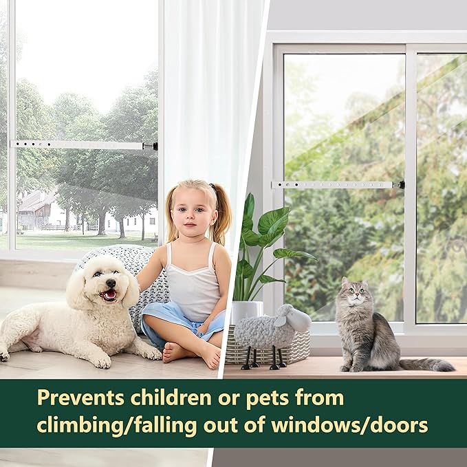 WooFog Adjustable Window Security Bars Vertical, Heavy Duty Sliding Patio Glass Door Lock Bar with Rubber Feet, 17-32 inch Window Safety Stopper for Up and Down Windows -White 1 PCS Patented