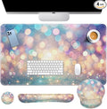 Britimes Abstract Pink and Blue Glitter Keyboard Mouse Pad Set 4in1 Large Mousepad+Keyboard Wrist Rest+Mouse Wrist Rest+Coaster Set with Ergonomic Design for Home Office Computer 35.4x15.7 inches