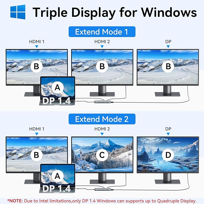 USB C Docking Station Dual Monitor, Selore 13-in-1 Triple Monitor with Dual HDMI, DP, 100W PD, Gigabit Ethernet, 10Gbps USB A/C Ports -Laptop Docking Stations for Dell, HP, Lenovo, MacBook