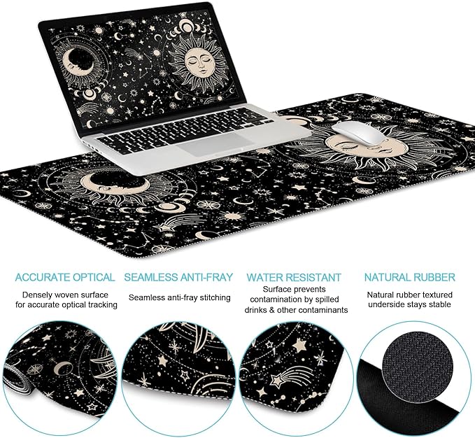 LIMKRIAN Sun Moon Mouse Pad Set Desk Mat Pad, XXL Large Gaming Mouse Pad with Wrist Rest, Ergonomic Mouse Pad, Keyboard Wrist Rest, Coaster, Home Office Desk Accessories Decor Supplies, Boho Abstract