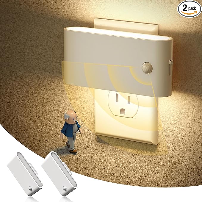 JandCase Motion Senor Night Light,2 Pack Night Lights Plug into Wall, 0-100 LM Dimmable Plug in Nightlight, LED Night Light, 3000K Warm White for Bedroom Bathroom Hallway Home Decor
