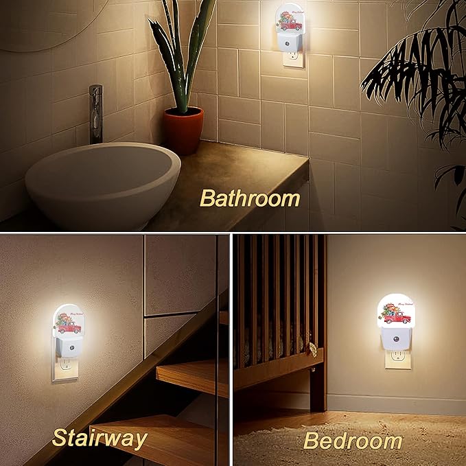 YESPOAK Merry Christmas Night Light,Dusk to Dawn Round Red Truck Gifts Night Lights Plug Into Wall for Home Indoor Staircase Kitchen Corridor