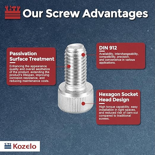 Kozelo 10pcs Socket Head Cap Screws - [M10-1.5 x 18mm] 304 Stainless Steel Allen Socket Drive for Electrical Motor 3D Printing Fan Engine Replacement Use, Silver