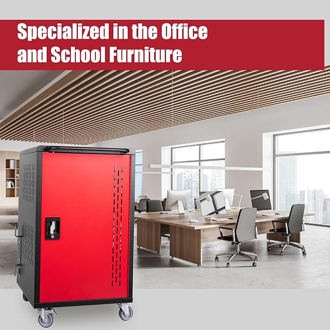 32 Device Mobile Charging Station for Laptops/Tablets/iPads/Chromebooks,32 Bay Lockable Charging Cabinet with Cable Management & Power Strip Included, School Charging Storage Carts,Easy Assembly