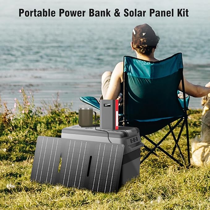 Portable Solar Power Bank with AC Outlet 65W 110V External Battery Pack, 23400mAh Portable Laptop Charger with Foldable Solar Panel 30W for Outdoor Smart Device Camping Hiking Trip Off Grid Backup