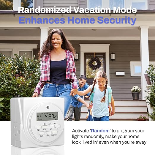 BN-LINK Indoor Digital Timer Outlet, Dual Outlet 7 Day Programmable Light Switch, 3 Prong Plug in Timers for Electrical Outlets, Lamps, Fans, 8 On/Off Programs, 2 Pack, 15A/1875W, ETL Listed