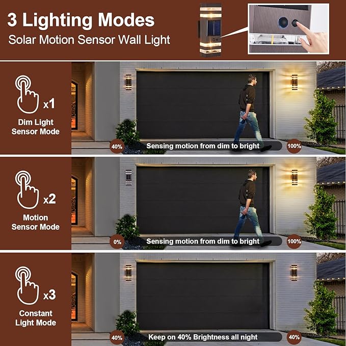 Oil Rubbed Bronze Solar Outdoor Wall Lights with 3-Mode Motion Sensor Outside Sconces Up Down Solar Porch Light Fixtures 3000K 500LM Dusk to Dawn Modern Exterior Wall Lamp for House Garage Front Door
