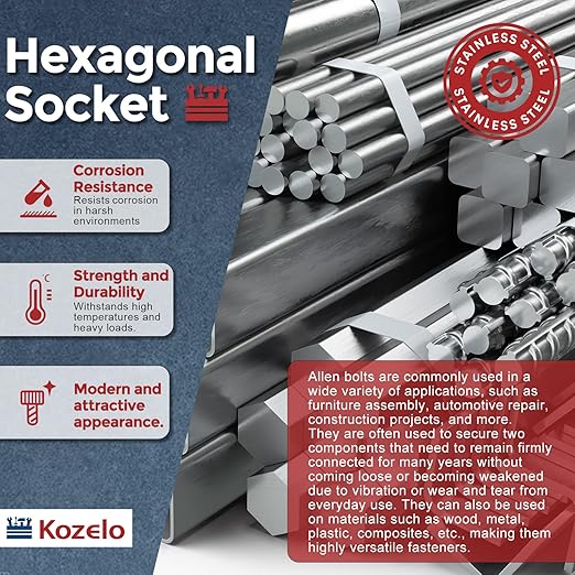 Kozelo 5pcs Socket Head Cap Screws - [M6-1 x 90mm] 304 Stainless Steel Allen Socket Drive for Electrical Motor 3D Printing Fan Engine Replacement Use, Silver