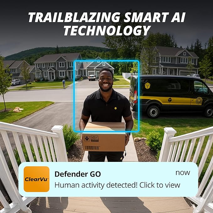 Defender GO 2K AI Powered WiFi Indoor/Outdoor Home, Business, Pet, Baby Security Camera, AI Detection, Dual Band, Spotlight/Siren, Color Night Vision, 2-Way Talk, Works with ClearVu App