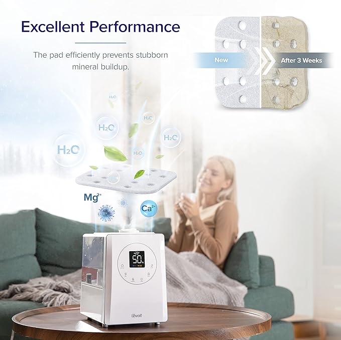 LEVOIT OasisMist Smart Cool and Warm Mist Humidifiers & 10-Pack Top Fill Humidifier Replacement Filters & Humidifier Replacement Filters 10-Pack, Mineral Absorption Pad