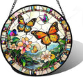 DASTOLL Stained Glass Window Hanging, Butterflies Flying in The Sky Suncatcher for Doors Home Sun Catchers Decoration and Christmas, Mother's Day Birthday Gifts for Women, Men, and Mom 9.8 in
