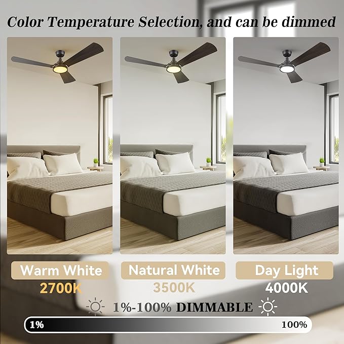 SMAAIR 56inch Smart Wifi Ceiling Fans with Dimmable LED Lights and Remote, Compatible with Alexa/Google Home/Siri/APP, Outdoor DC Fans with 10 Speeds, Timer/Schedule,Walnut
