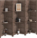 HOMCOM Room Divider, 6 Panel 67" Tall Wood Privacy Screen with 3 Display Shelves, and Folding Storage for Bedroom or Home Office, Walnut
