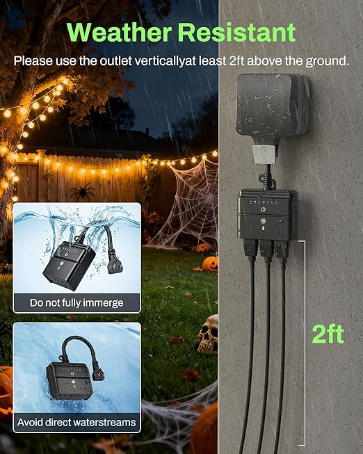 BN-LINK Outdoor Light Timer, Waterproof Plug-in Dusk-to-Dawn Controller with 3 Grounded Outlets for Christmas & Halloween String Lights, 15A 1/2HP, ETL Listed, 100 ft RF Range, Remote Included