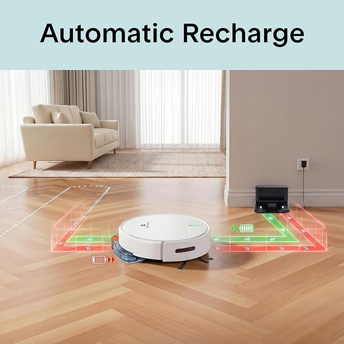 SereneLife Smart Robot Vacuum Cleaner and Mop Combo, App Control, 3 Cleaning Modes, Anti-Fall Sensors, Self-Charging, High Suction Ideal for Pet Hair, Carpet and Hard Floors, White