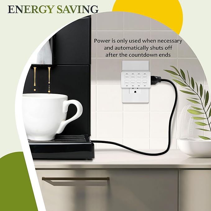 TG 8-Hour Indoor Countdown Plug-in Timer, Timer for Electrical Outlets, 15-30 Min 1-2-4-8 Hour, for Fans or Lights, UL Listed, 1/4 HP, 2 Pack
