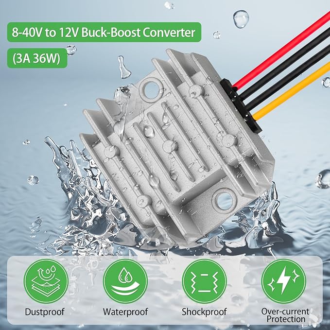 ELFCULB 8V-40V to 12V Voltage Regulator 3A 36W DC Step Down UP Converter for Golf Cart Club Car