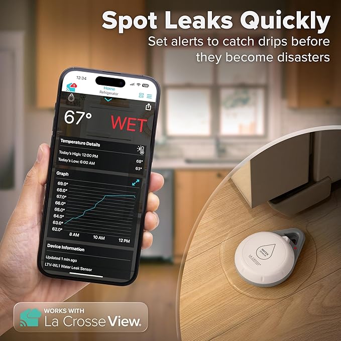 Leak Geek Spot Detection Wi-Fi Alert System with The Bridge Gateway and 3 Water Leak Spot Detection Sensors