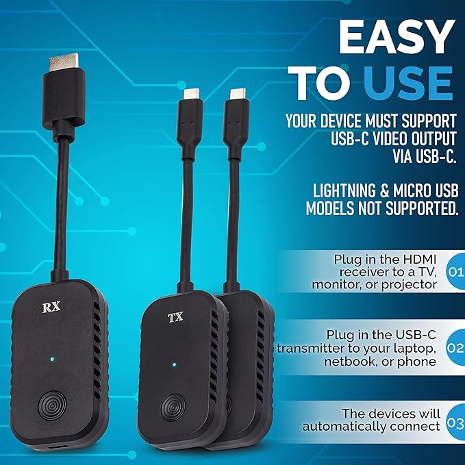 ClearClick Present+Share (USB-C Edition) - Wireless Presentation & Video Broadcasting System for Laptops & Smartphones (2 USB-C Transmitters, 1 HDMI Receiver)