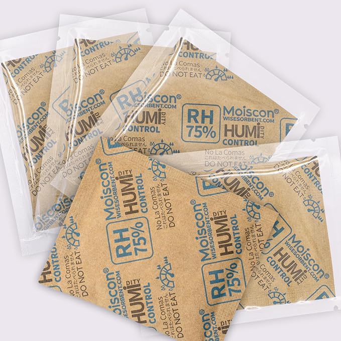 Wisesorb 90 Pack 75% RH Size 8 Two-Way Humidity Control Packs for Storing Up to 5 Items, 8 Gram Moisture Control Packets Individually Wrapped for Small Non-Plastic Travel Cases