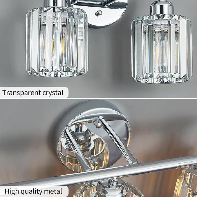 FDPBY Modern 3 Light Crystal Vanity Light, Chrome Vertical Bathroom Light Fixture Over Mirror for Dressing Table Sink, Compatible with Dimmable Bulbs (Bulbs Not Included)