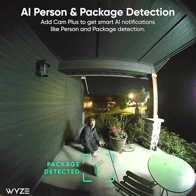 Wyze Battery Video Doorbell Wireless Camera, 1536x1536 HD+ with Color Night Vision, 2-Way Audio, 1:1 Head-to-Toe View, Person/Vehicle/Package Monitor, Wire-Free/Wired Option, 1 Minute Easy Setup
