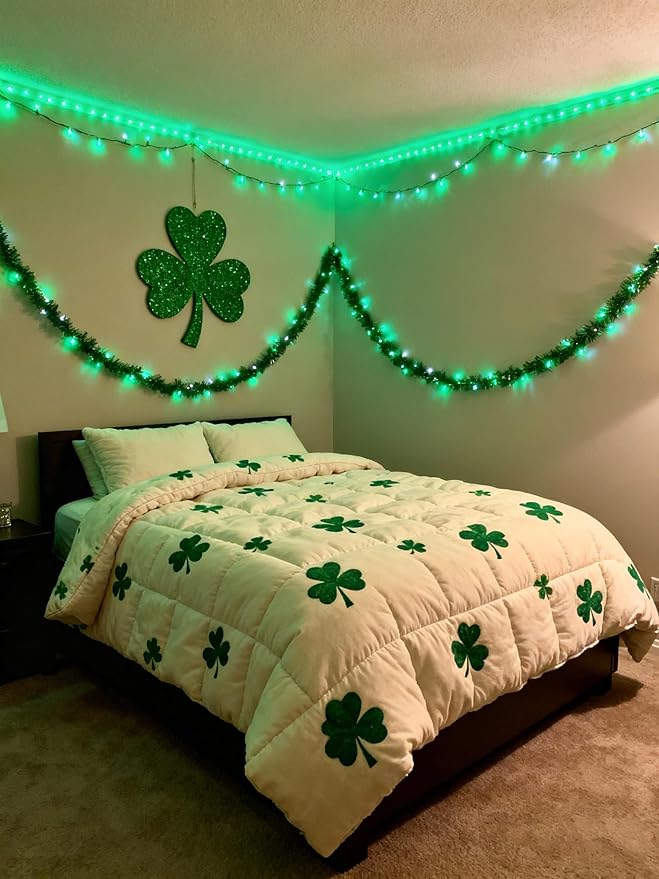Aalnfe Green Led Lights Strip ST. Patrick's Day Decorations Indoor Rope Lights Easy DIY Cuttable Strip Lights for Room Bathroom Living Room Kitchen Ceiling Wall Vanity Mirror Decor