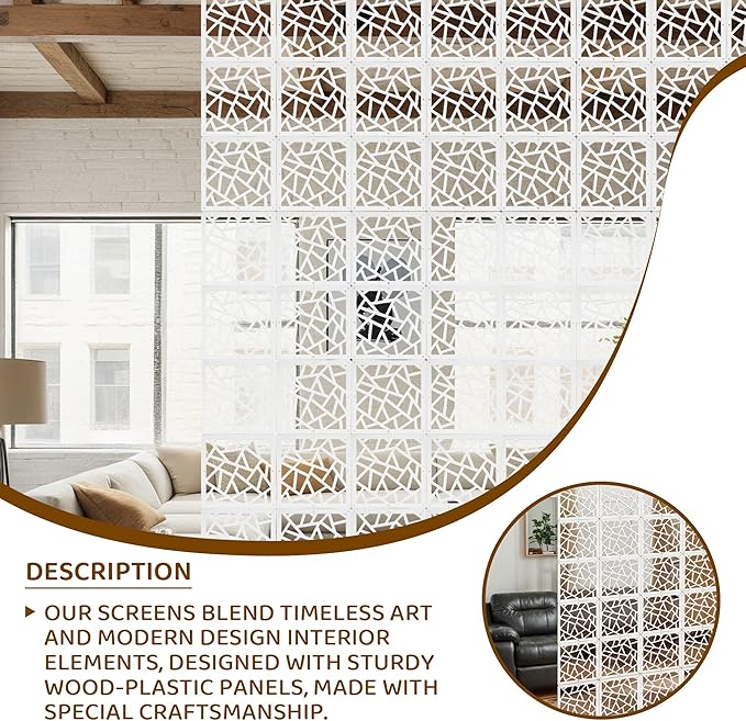 24 Pcs PVC Hanging Room Divider,Flower Carving Pattern Panels,Decorative Wall Screen Panel, Room Divider Partitions Panel Screen for Decorating Bedroom Dining Kitchen Office Studio 29 * 29cm