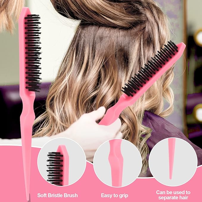 SWEET VIEW 3 Pcs Slick Back Hair Brush, Rat Tail Comb, Edge | Bristle Brush, Hair Accessories for Girls, Kids, Toddlers Sleek Ponytail/Bun, Edge Control and Smoothing Baby Hair & Flyaways